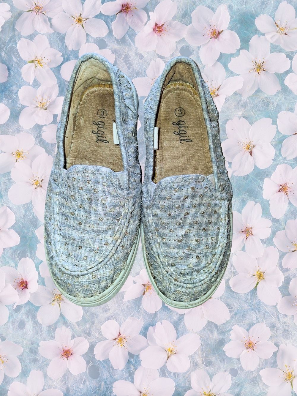 gigil Light Blue Slip-On Sneakers with Metallic Dots